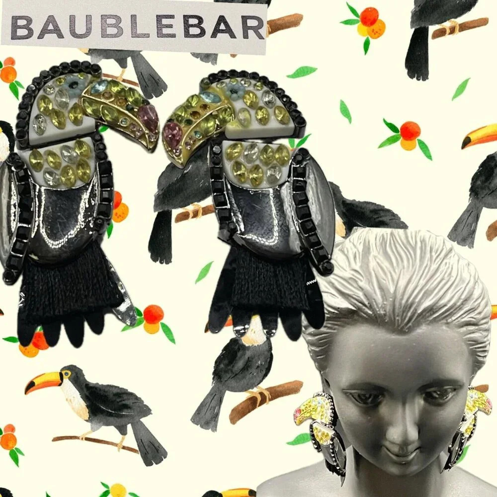 Baublebar Black Toucan Bird Crystal Multi-Color Accent Movable Post Earrings